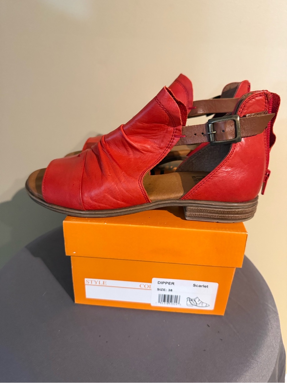 Scarlet Ruched Leather Open-Toe Sandal with Buckle Strap